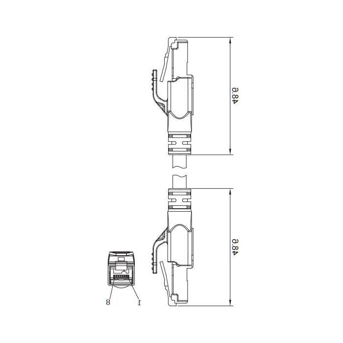 RJ45 male/RJ45 male、Dual end pre cast TPE flexible cable、With shielding、Blue sheath、0C4441-XXX 